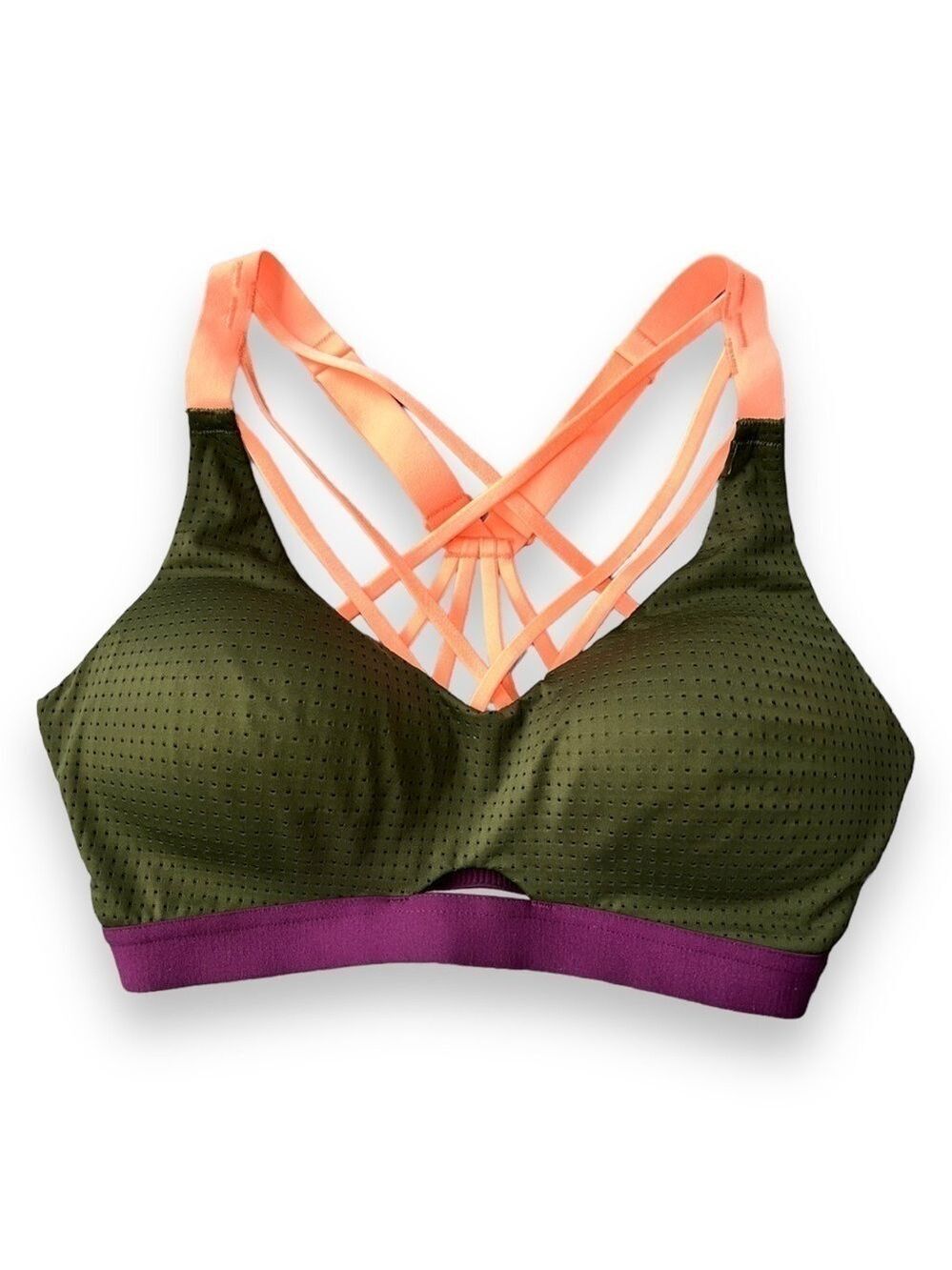 Victoria Secret VSX Strappy Sports Bra Olive Orange Purple 32D